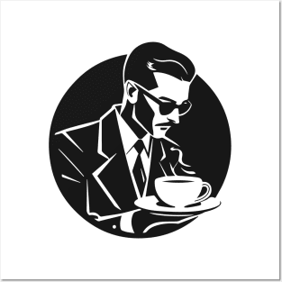 Male vintage coffee lover silhouette Posters and Art